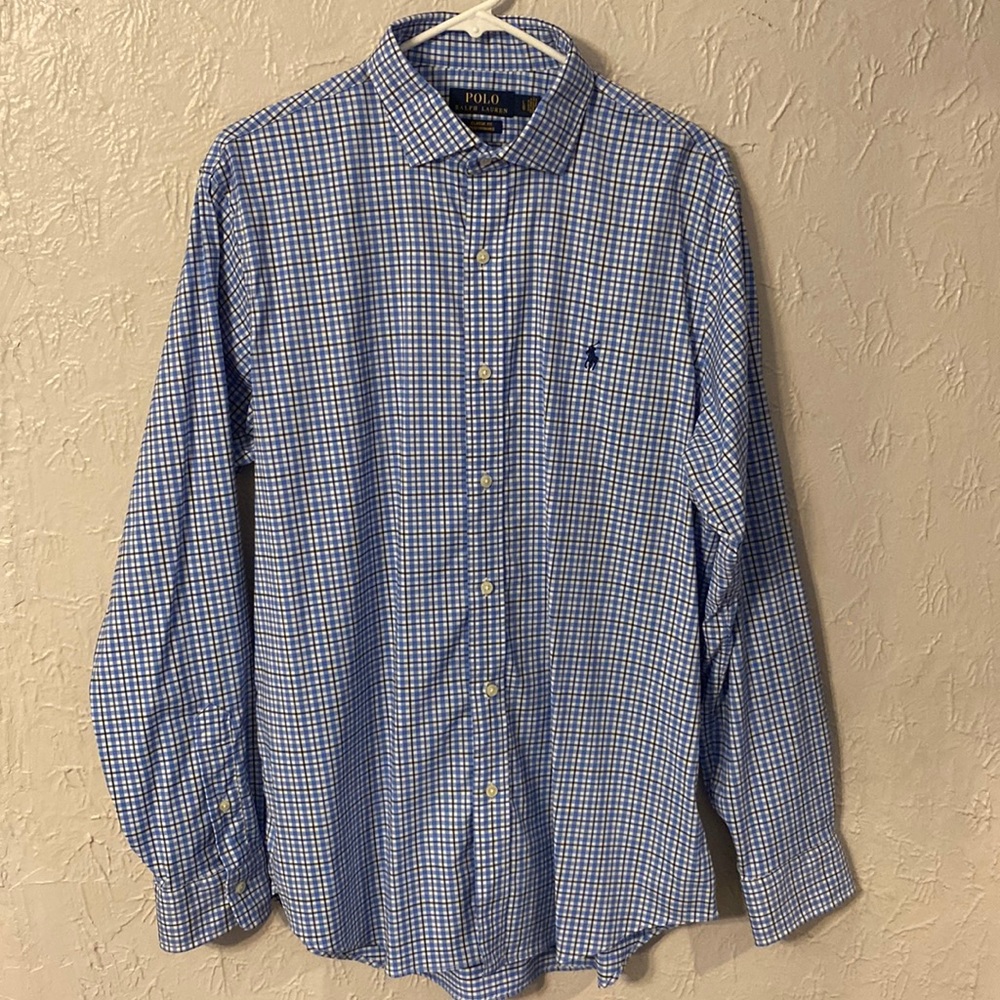 🐎 Polo Ralph Lauren Men’s Classic Fit Blue, White & Black Performance Shirt - L